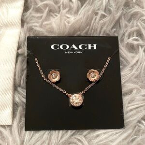 Coach Rose gold stud earrings and necklace